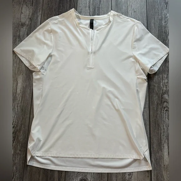🍋 Lululemon Men’s White 3/4 Zip Up Short Sleeve White Shirt - L - Picture 2 of 11